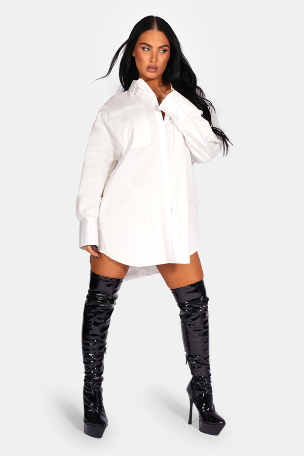 OVERSIZED POPLIN SHIRT DRESS WHITE