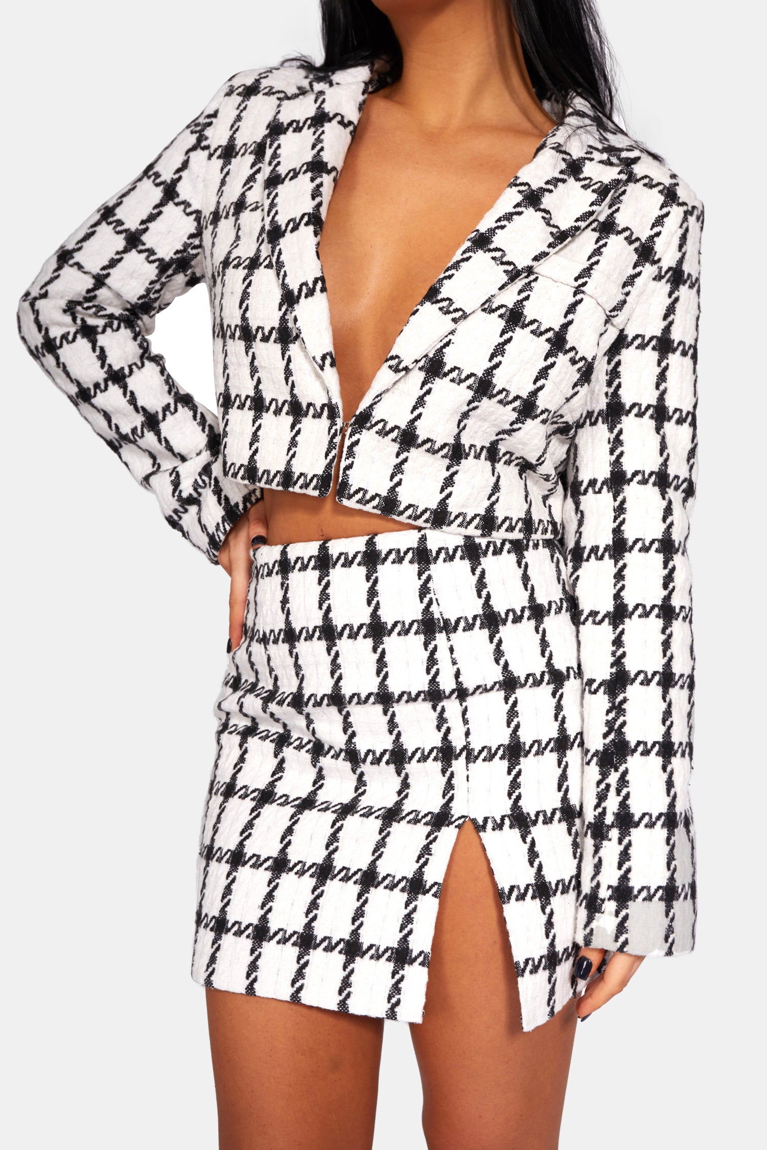 MONOCHROME TEXTURED CHECK MINI SKRIT IVORY