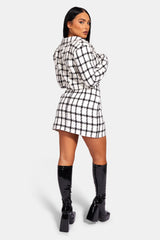 MONOCHROME TEXTURED CHECK CROPPED BLAZER IVORY