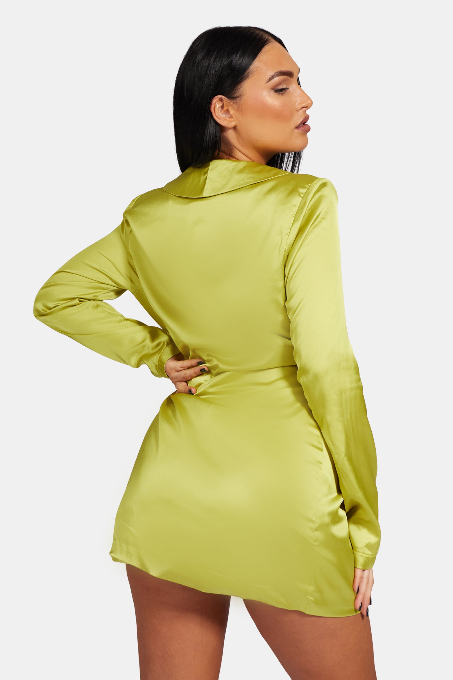 TIE WAIST SATIN BLAZER DRESS LIME