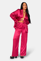 SATIN WIDE LEG TAILORED TROUSERS PINK