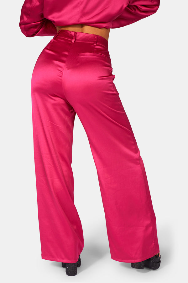 SATIN WIDE LEG TAILORED TROUSERS PINK