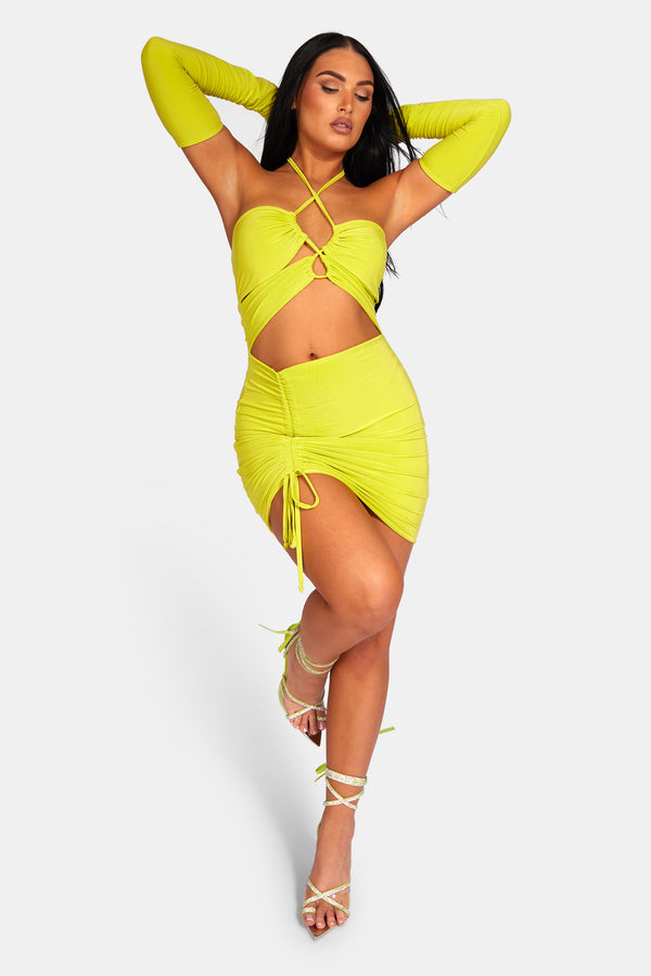 STRAPPY CUT AWAY SLINKY DRESS LIME