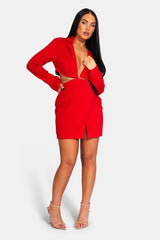 CUT OUT CHAIN WAIST BLAZER DRESS RED