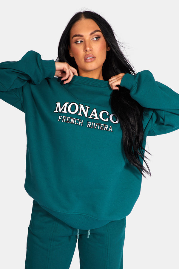 MONACO EMBROIDERED SWEATSHIRT FOREST GREEN