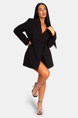 WRAP BELT BLAZER DRESS BLACK