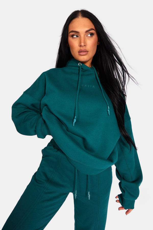 KAIIA EMBROIDERED OVERSIZED HOODIE FOREST GREEN