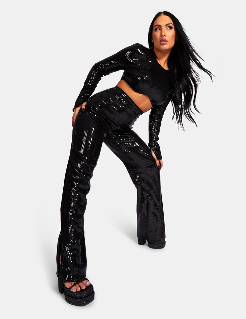 ULTIMATE SEQUIN WIDE LEG TROUSER BLACK