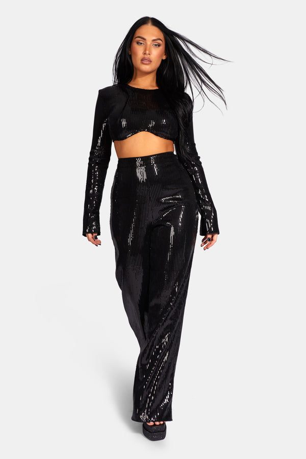 ULTIMATE SEQUIN WIDE LEG TROUSER BLACK