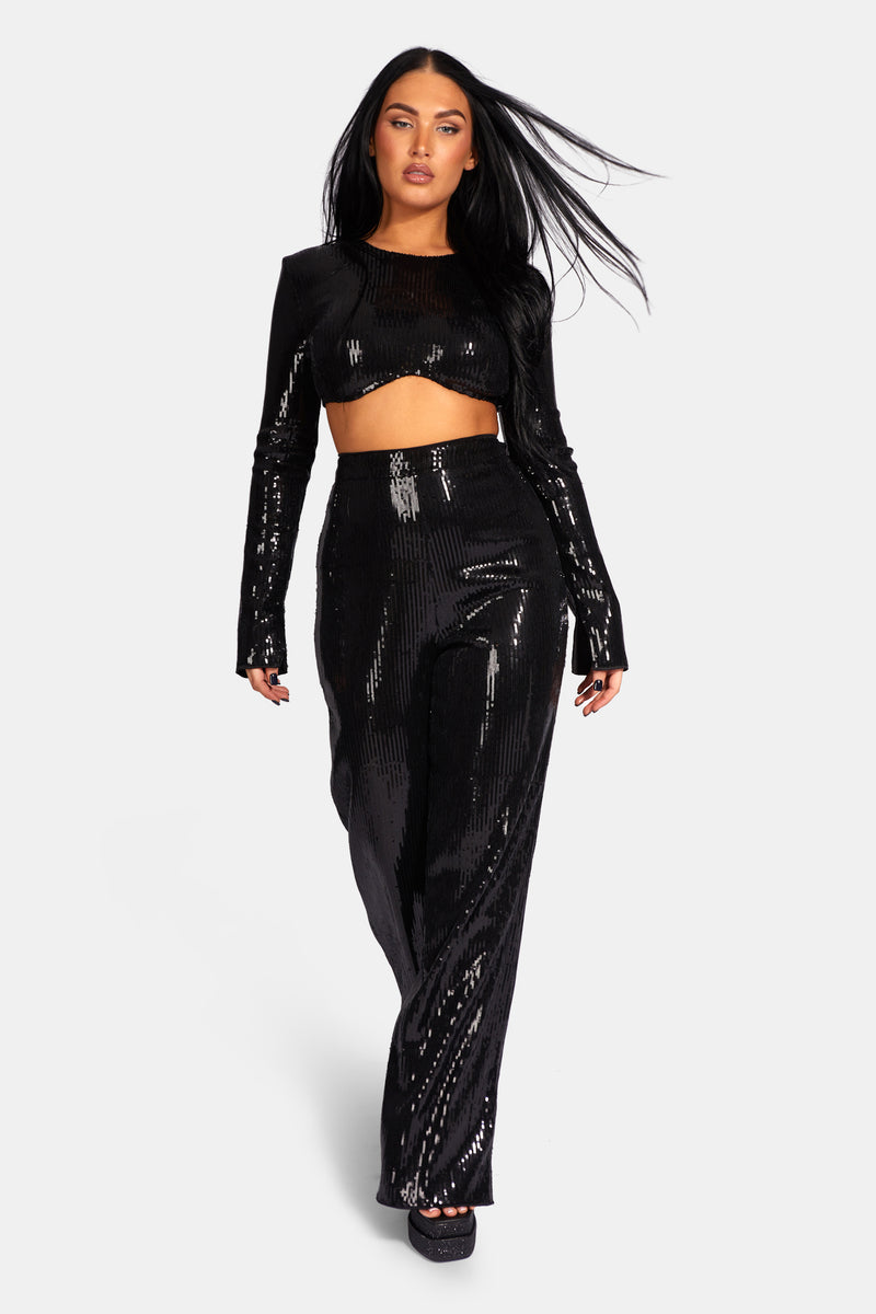 ULTIMATE SEQUIN WIDE LEG TROUSER BLACK