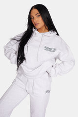 EMBROIDERED WAVE SLOGAN OVERSIZED HOODIE OATMEAL MARL