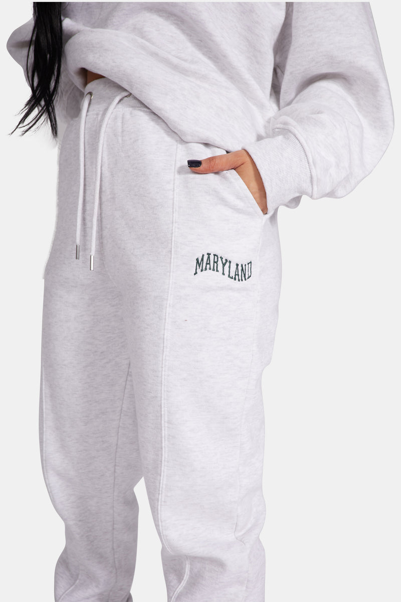 EMBROIDERED WAVE SLOGAN OVERSIZED HOODIE OATMEAL MARL