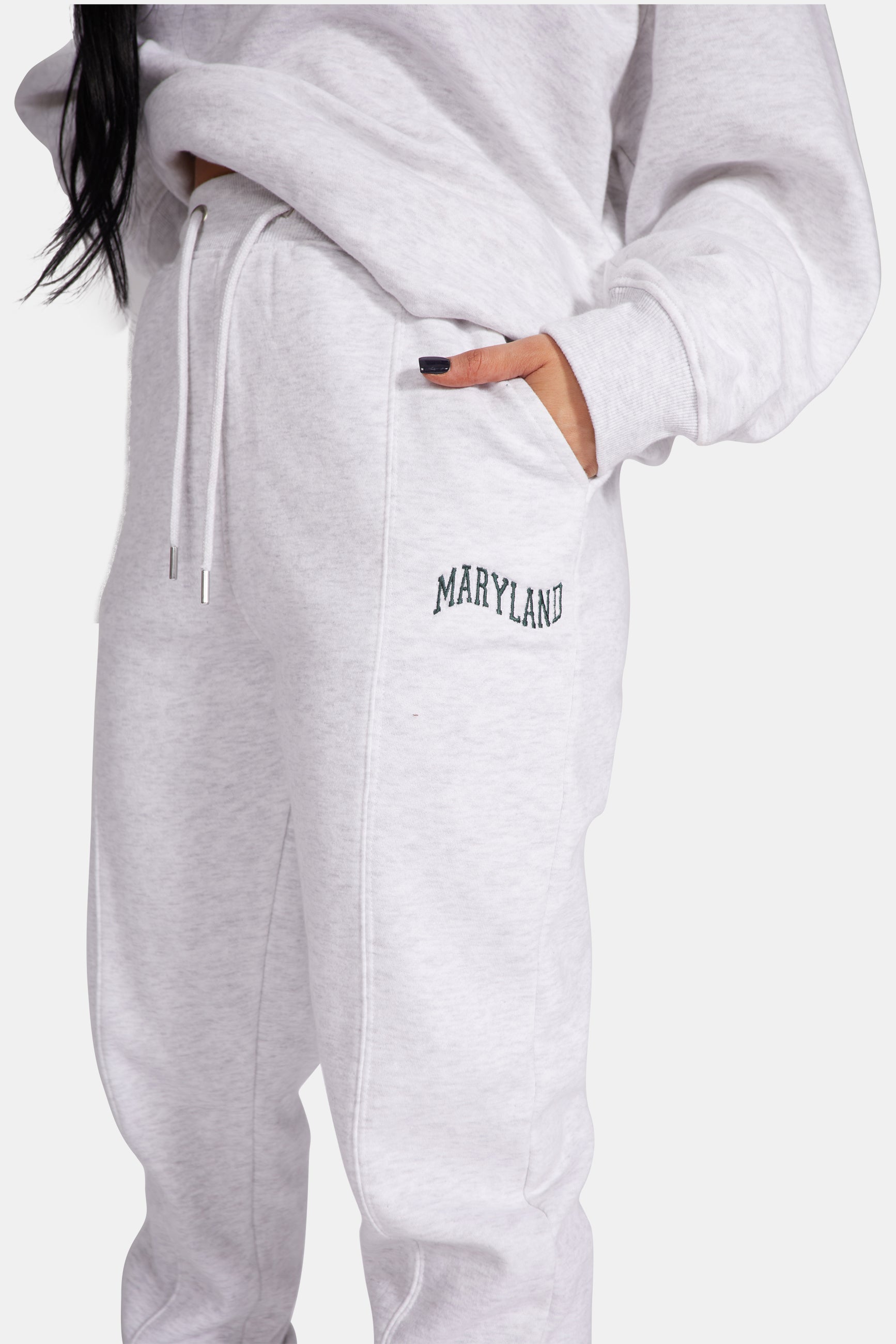 EMBROIDERED WAVE SLOGAN SEAM FRONT 90'S JOGGERS OATMEAL MARL