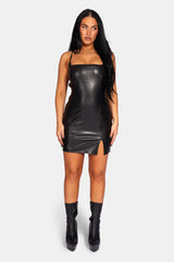 LACE UP PU MINI DRESS BLACK