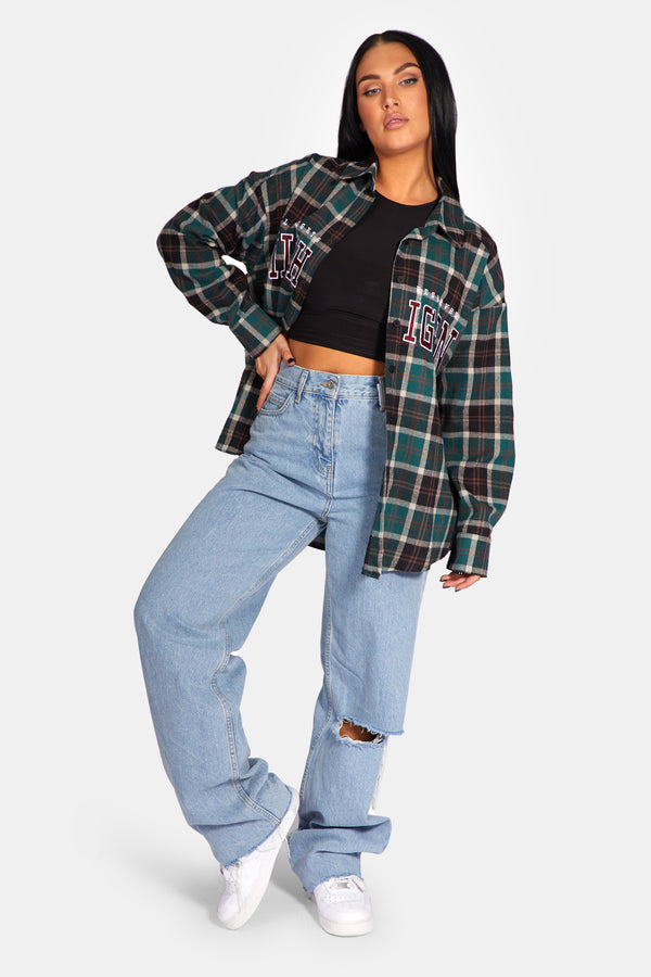 MICHIGAN SLOGAN CHECK SHIRT FOREST GREEN