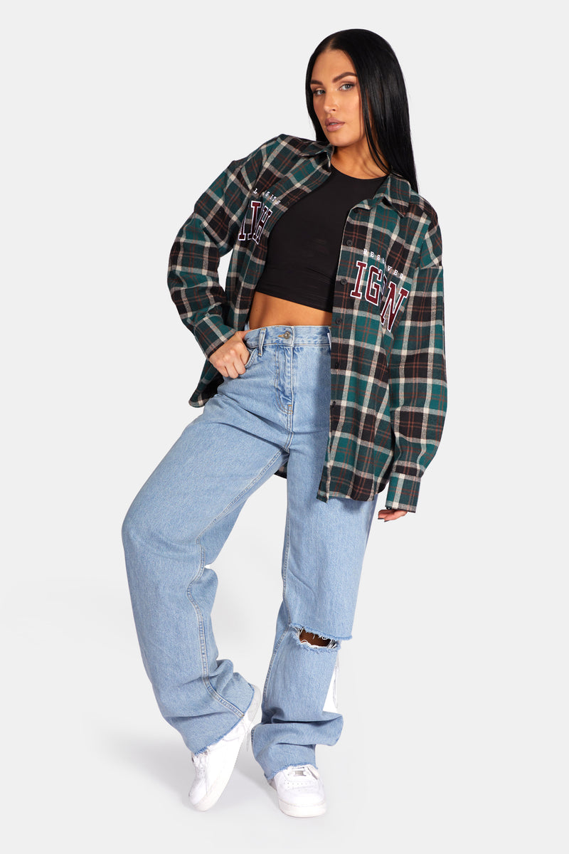 MICHIGAN SLOGAN CHECK SHIRT FOREST GREEN