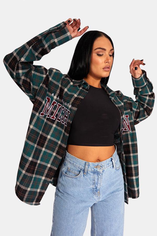 MICHIGAN SLOGAN CHECK SHIRT FOREST GREEN