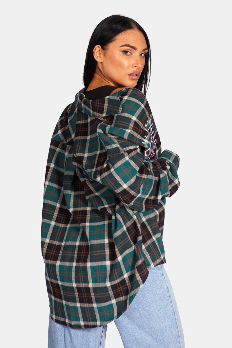 MICHIGAN SLOGAN CHECK SHIRT FOREST GREEN