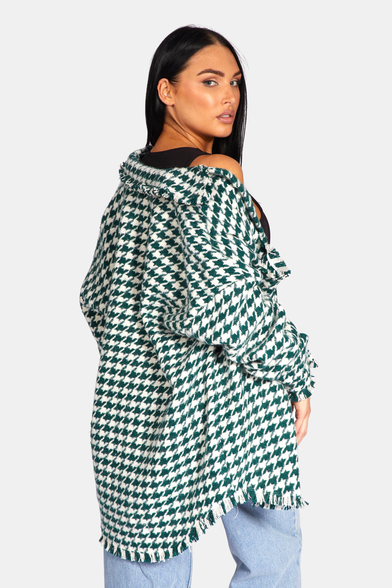 HOUNDSTOOTH SHACKET FOREST GREEN