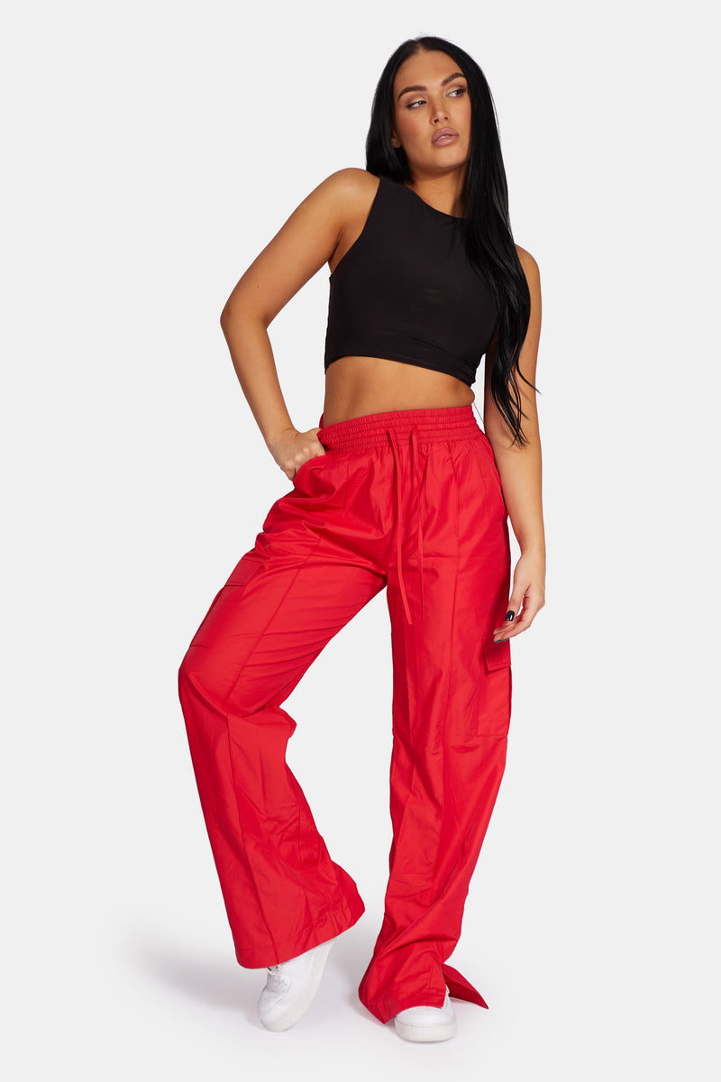 SPLIT HEM CARGO TROUSERS RED