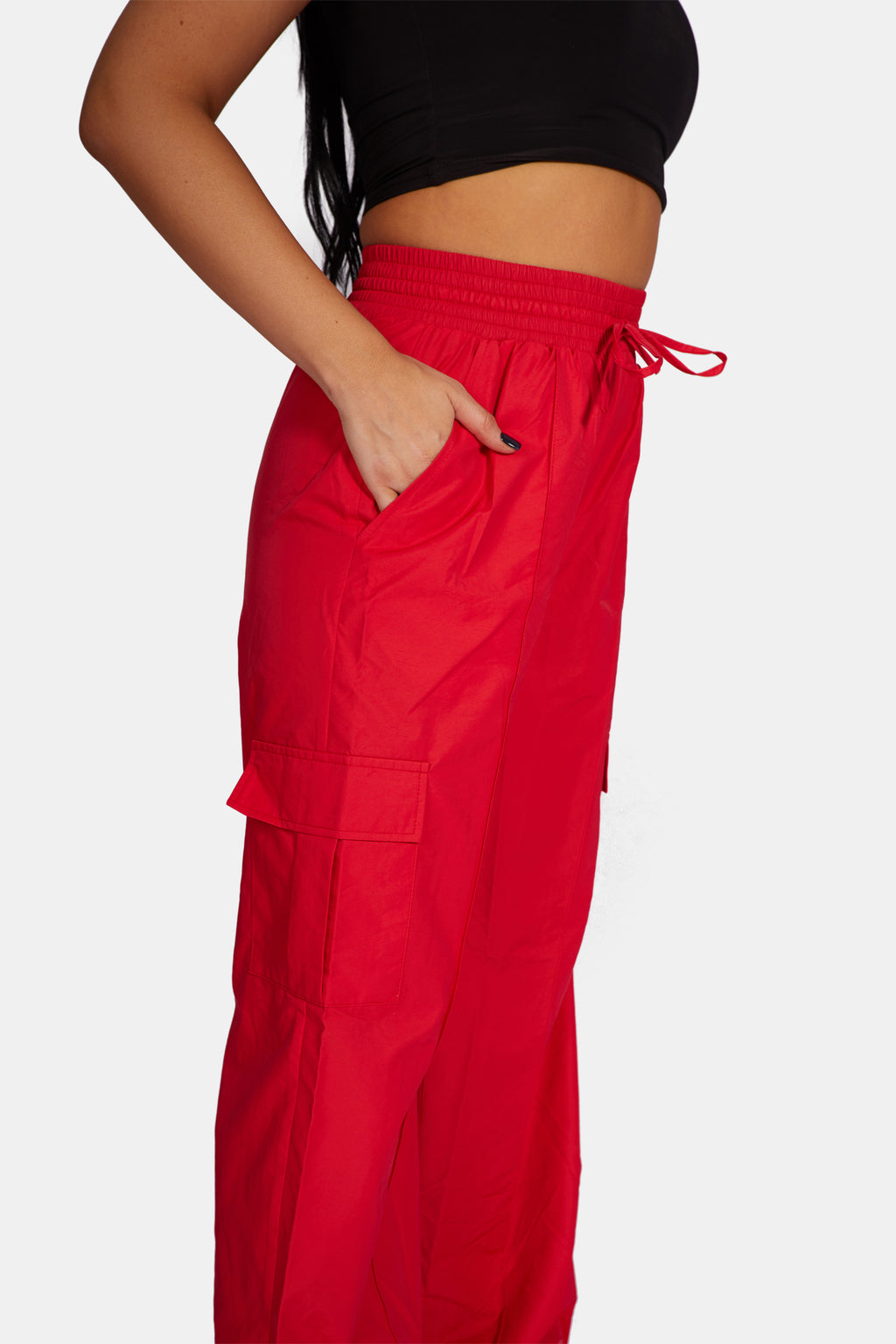 SPLIT HEM CARGO TROUSERS RED Kaiia