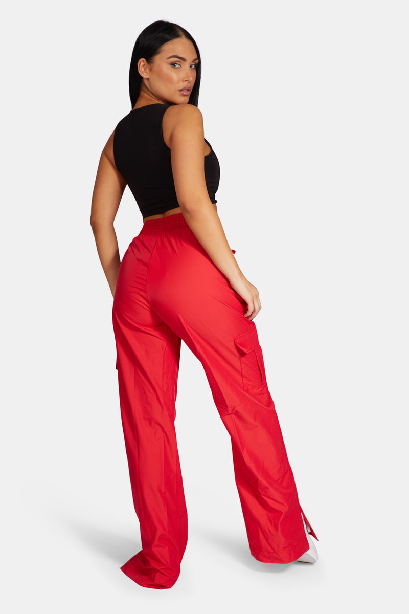 SPLIT HEM CARGO TROUSERS RED