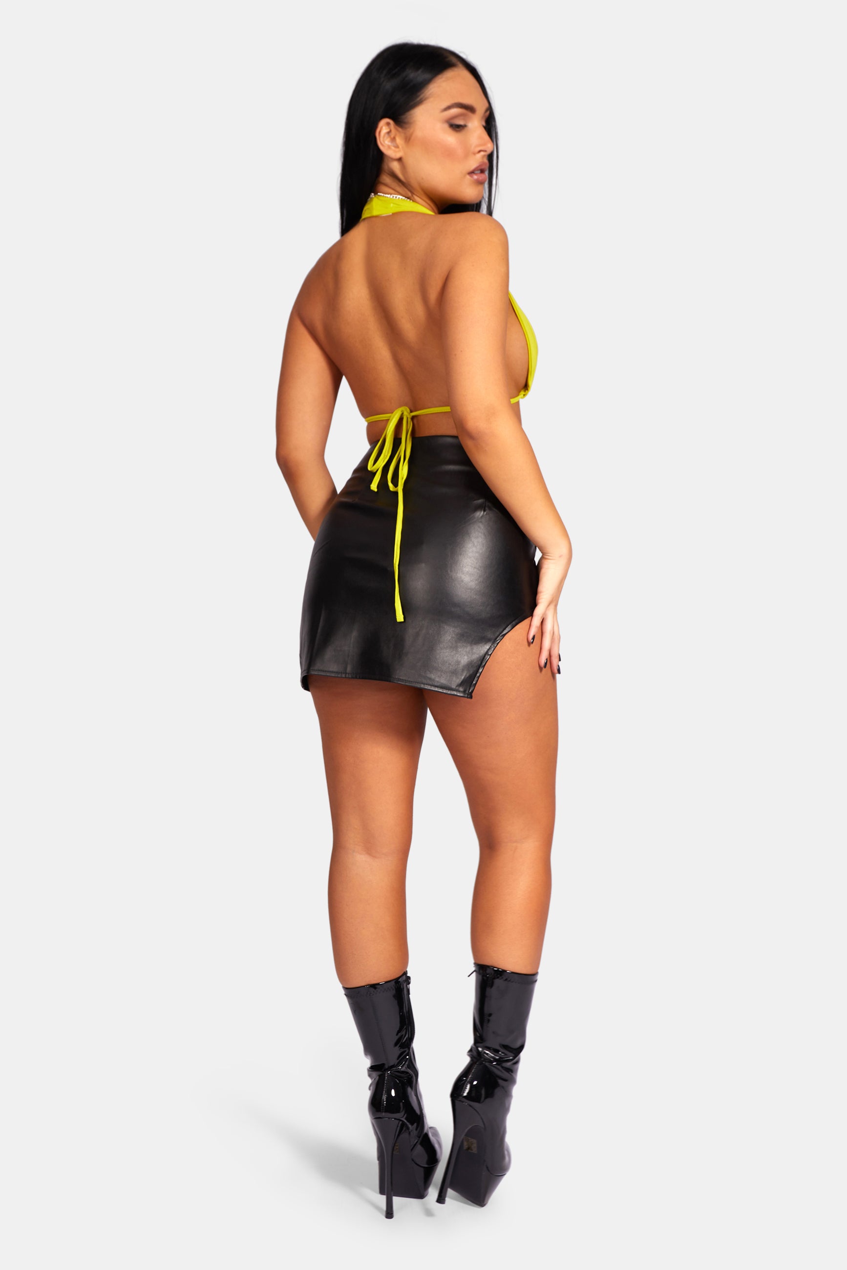 EXTREME SPLIT PU MINI SKIRT BLACK