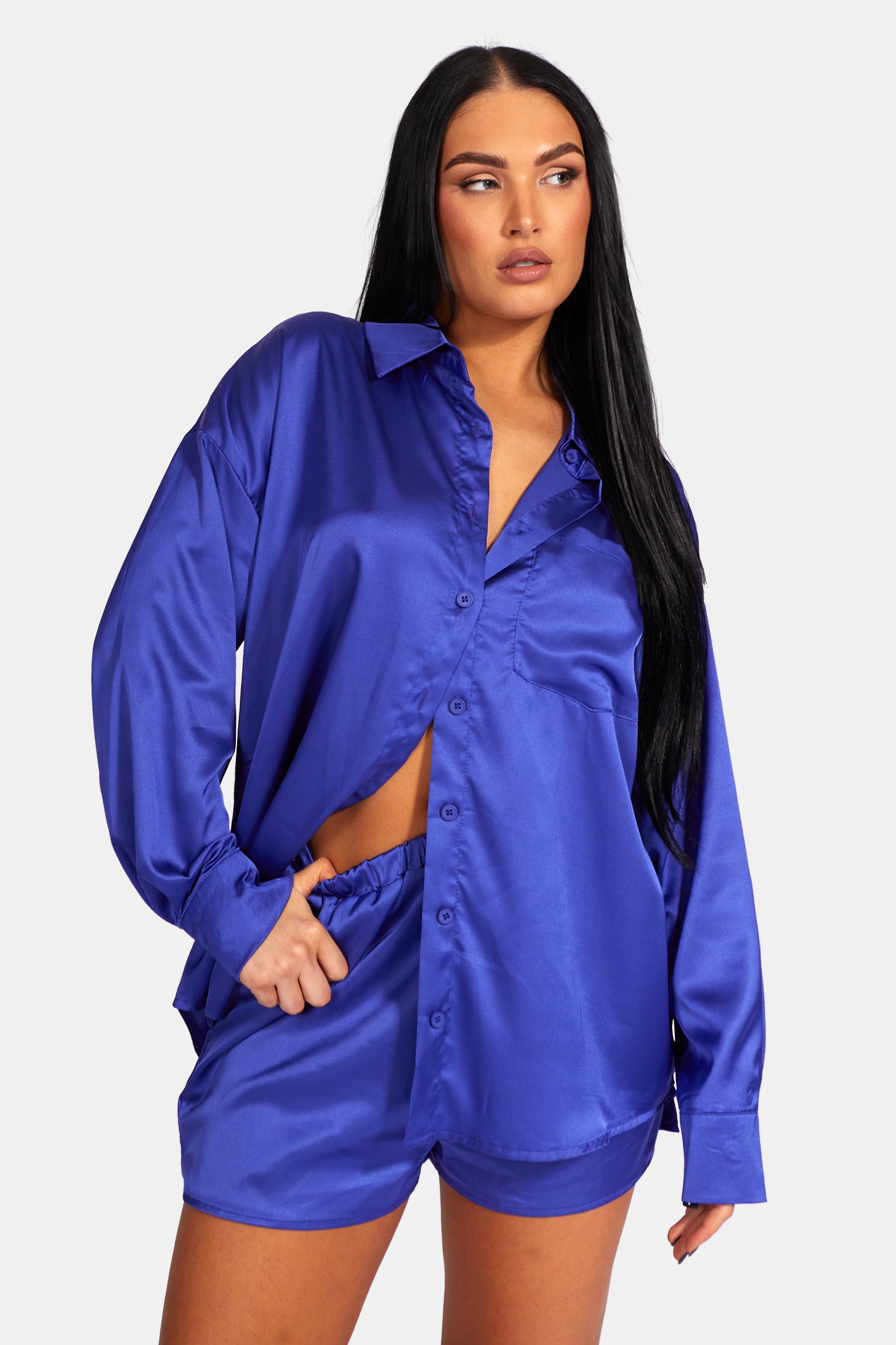 OVERSIZED SATIN SHIRT PURPLE