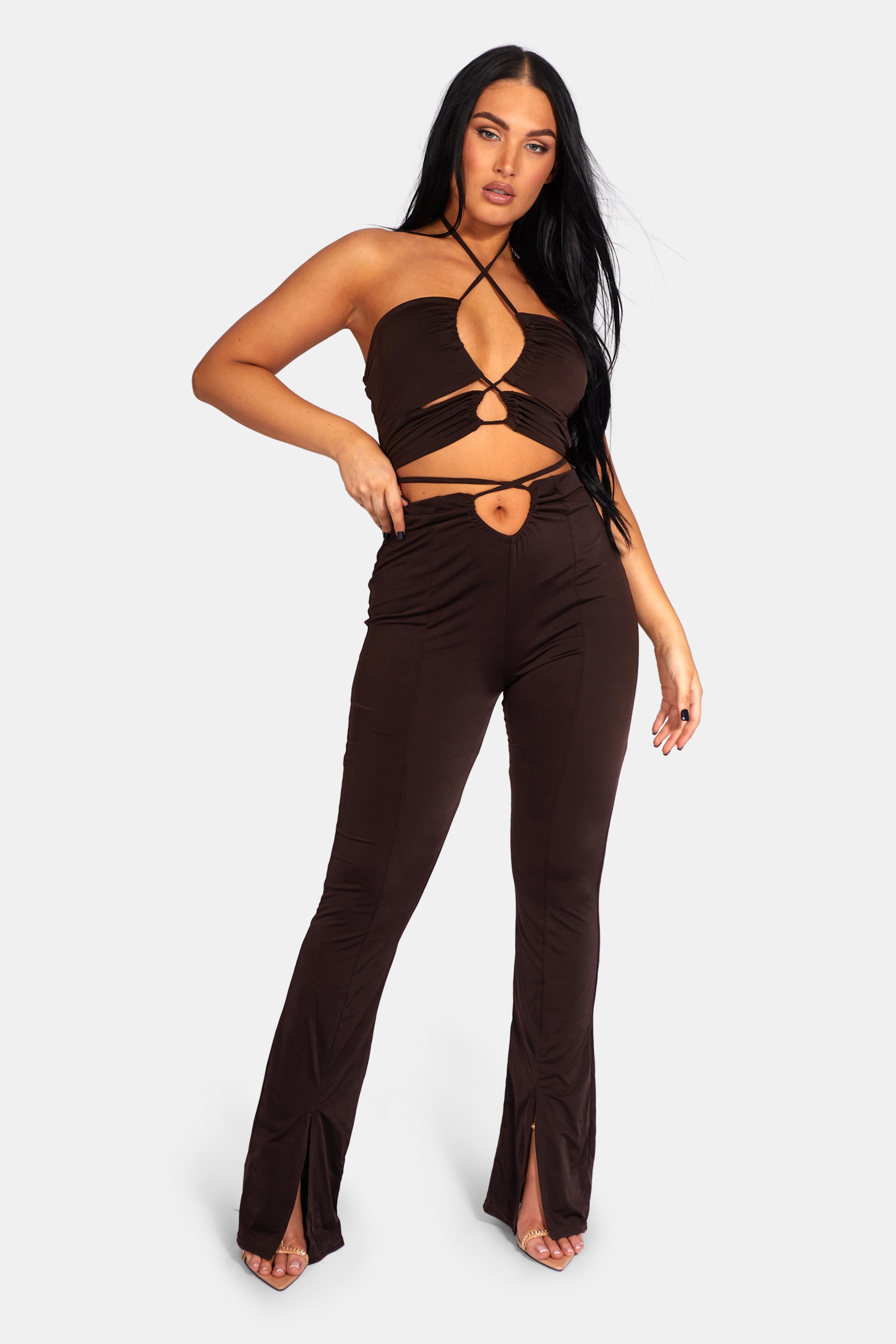 SLINKY LOOP RUCHING CROP TOP CHOCOLATE