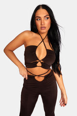 SLINKY LOOP RUCHING CROP TOP CHOCOLATE