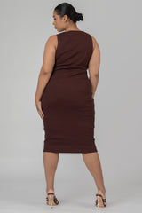 CURVE BODYCON SCOOP NECK MIDI DRESS CHOCOLATE