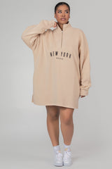 CURVE OVERSIZE HALF ZIP SWEATER DRESS STONE