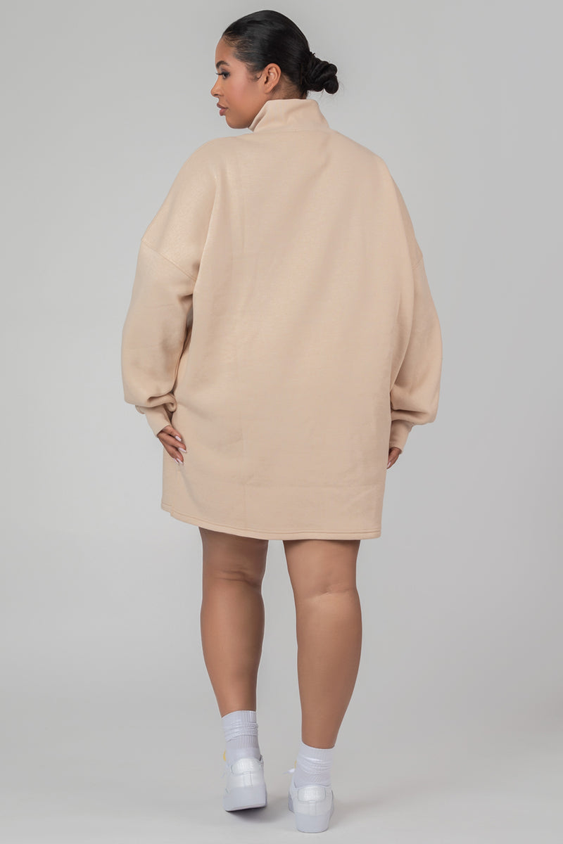 CURVE OVERSIZE HALF ZIP SWEATER DRESS STONE