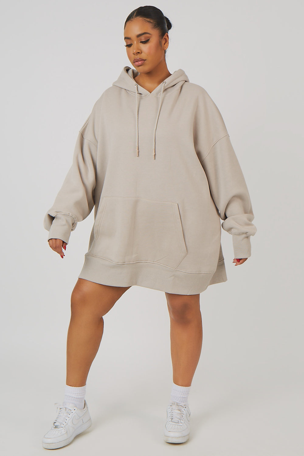 Curve Oversized Sweat Hoodie Dress Ash