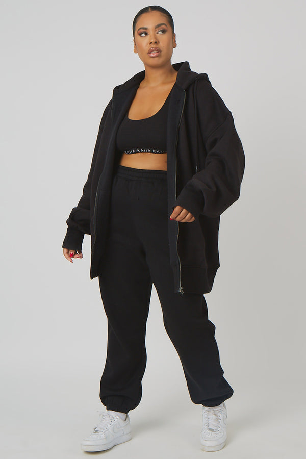 CURVE OVERSIZED ZIP THROUGH HOODIE BLACK