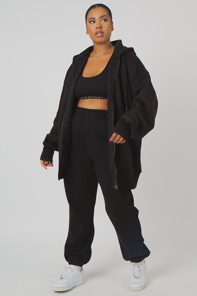 CURVE OVERSIZED ZIP THROUGH HOODIE BLACK
