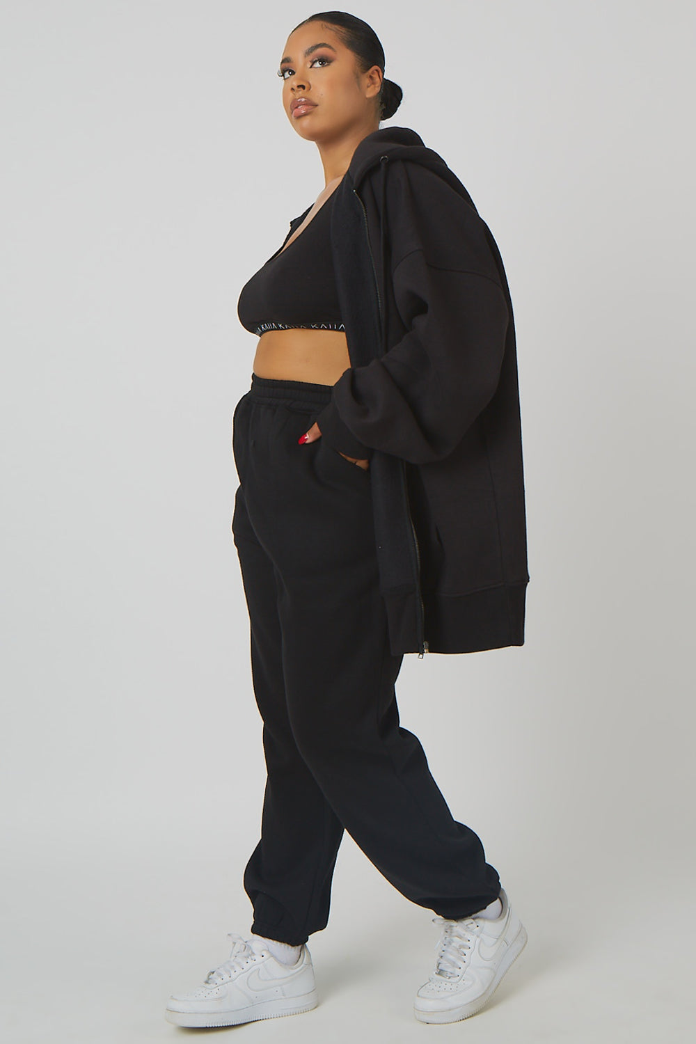 CURVE OVERSIZED ZIP THROUGH HOODIE BLACK