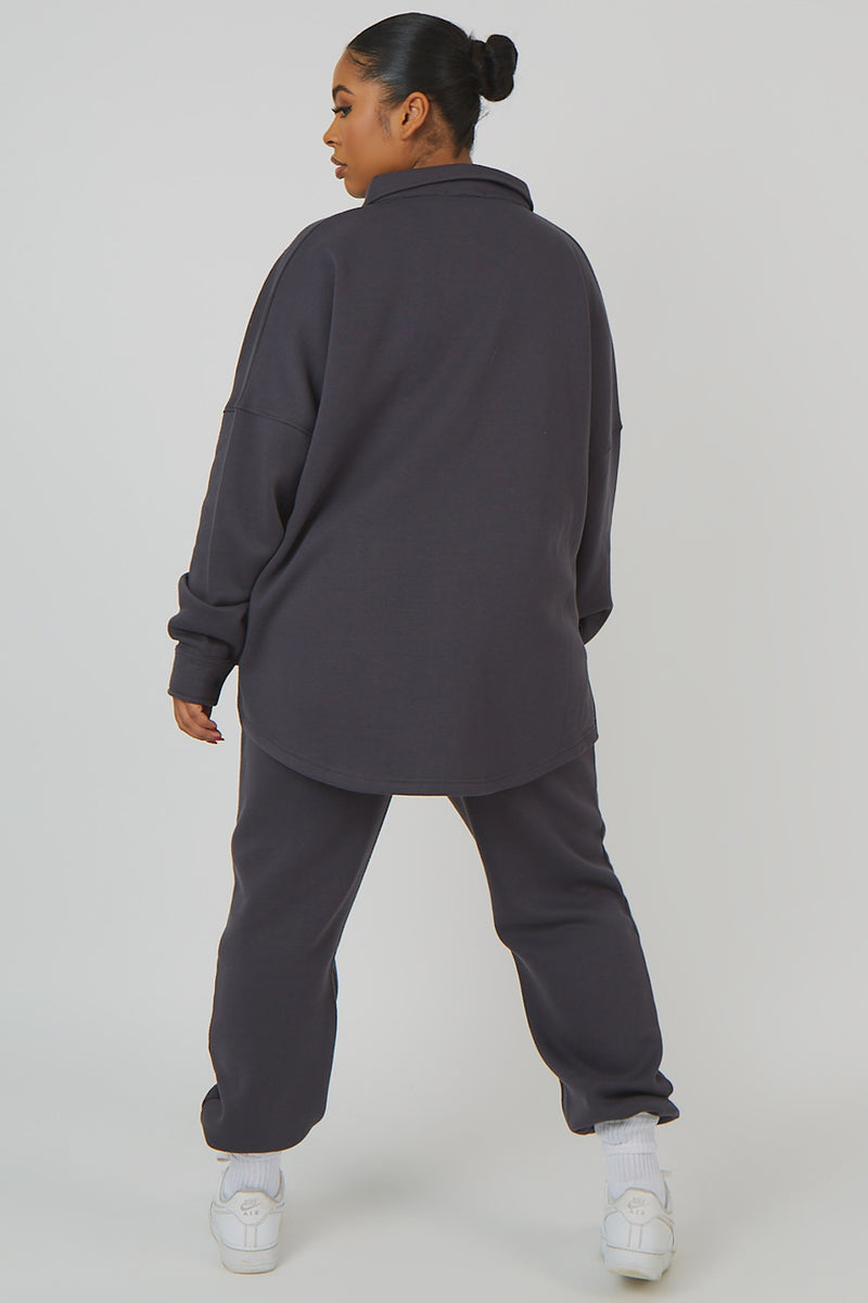 CURVE OVERSIZED POCKET FRONT SHACKET DARK GREY