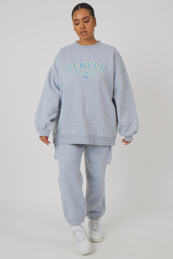 CURVE DENVER PRINT OVERSIZED SWEATSHIRT GREY MARL