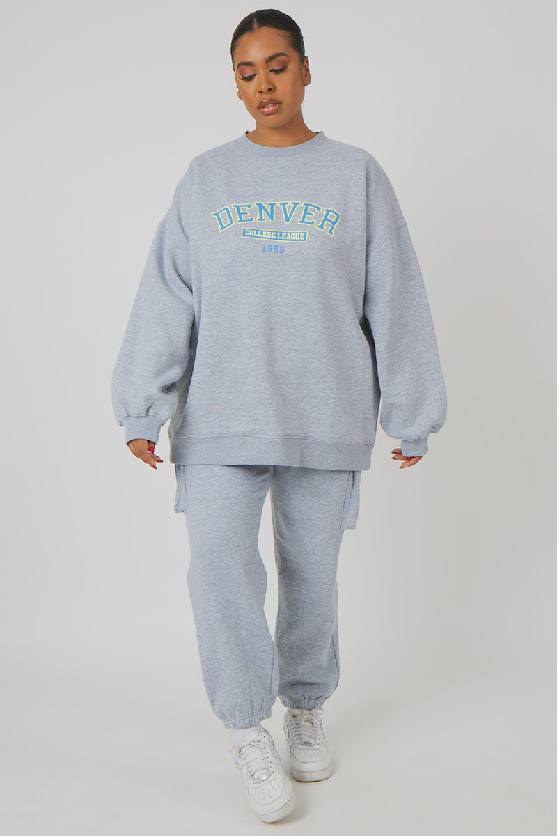 CURVE DENVER PRINT OVERSIZED SWEATSHIRT GREY MARL