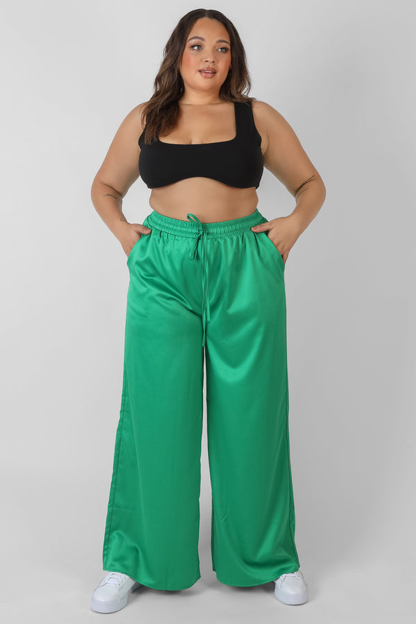 CURVE SATIN WIDE LEG TROUSERS GREEN