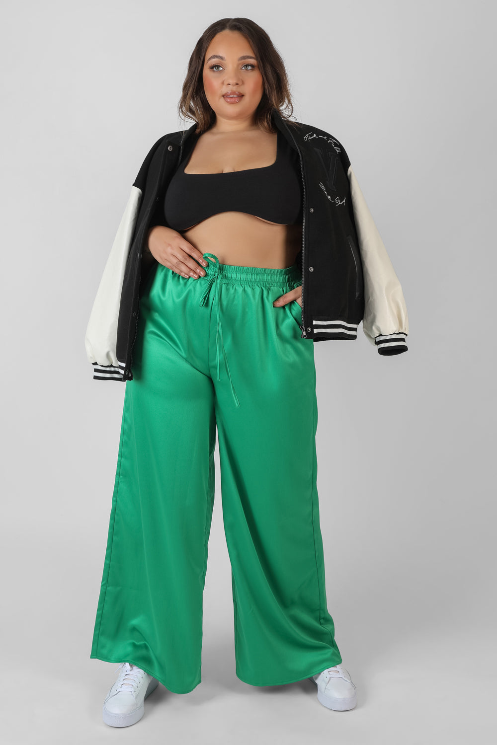 CURVE SATIN WIDE LEG TROUSERS GREEN