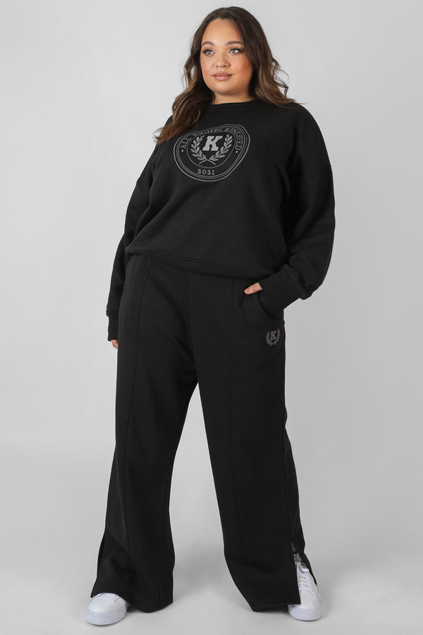 CURVE KAIIA TONAL EMBROIDERED JOGGERS BLACK