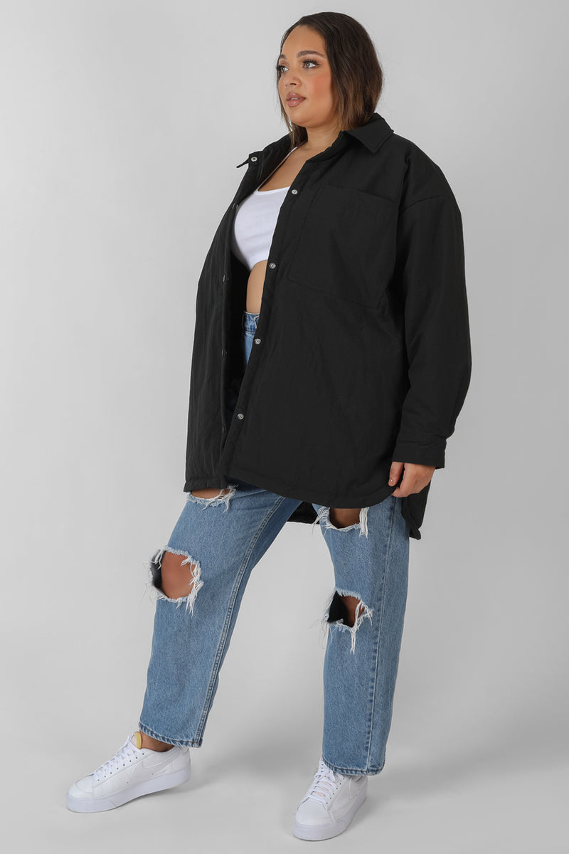 CURVE PADDED OVERSIZED SHACKET BLACK