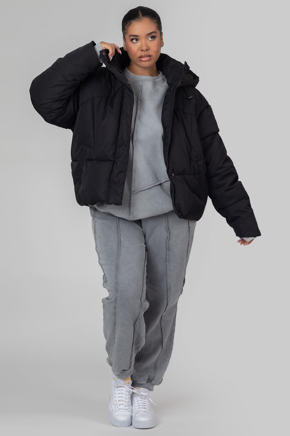 Black hooded ultimate puffer jacket outlet