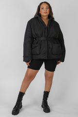 CURVE BELTED PUFFER BLAZER BLACK