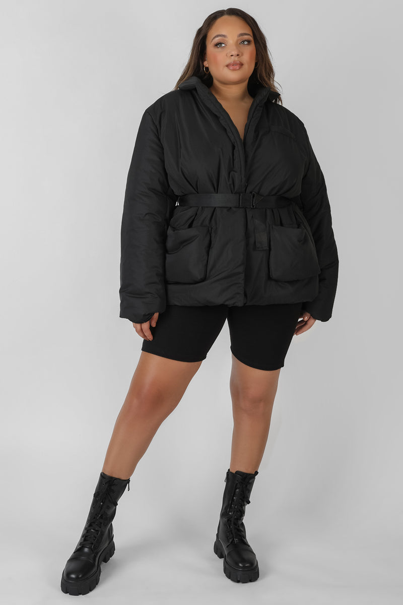 CURVE BELTED PUFFER BLAZER BLACK