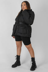 CURVE BELTED PUFFER BLAZER BLACK