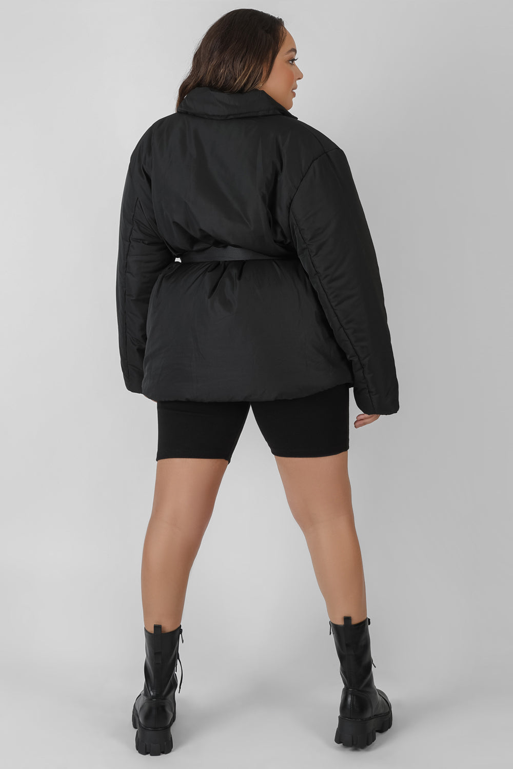 CURVE BELTED PUFFER BLAZER BLACK