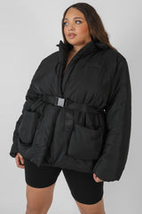 CURVE BELTED PUFFER BLAZER BLACK